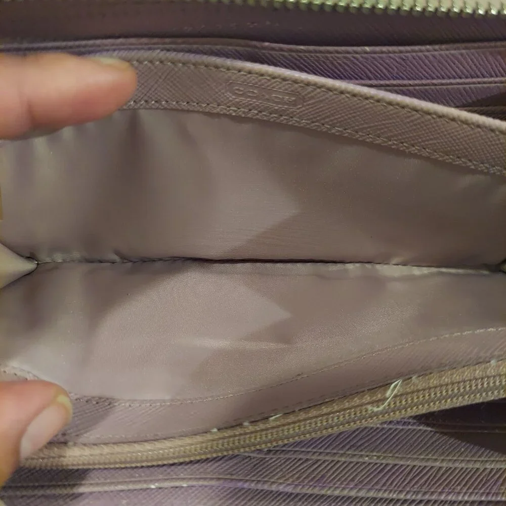 Coach Light Taupe & Lilac Card Bill ID coin Zip Around Accordion Wallet EUC *HP* - Picture 7 of 10